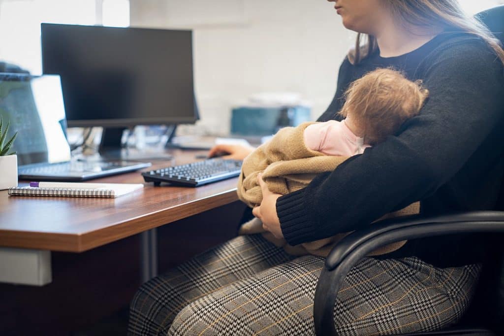woman working from home during maternity leave